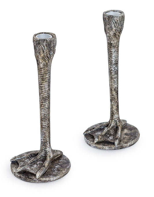 Pair of Antique Silver Bird Leg Candlesticks