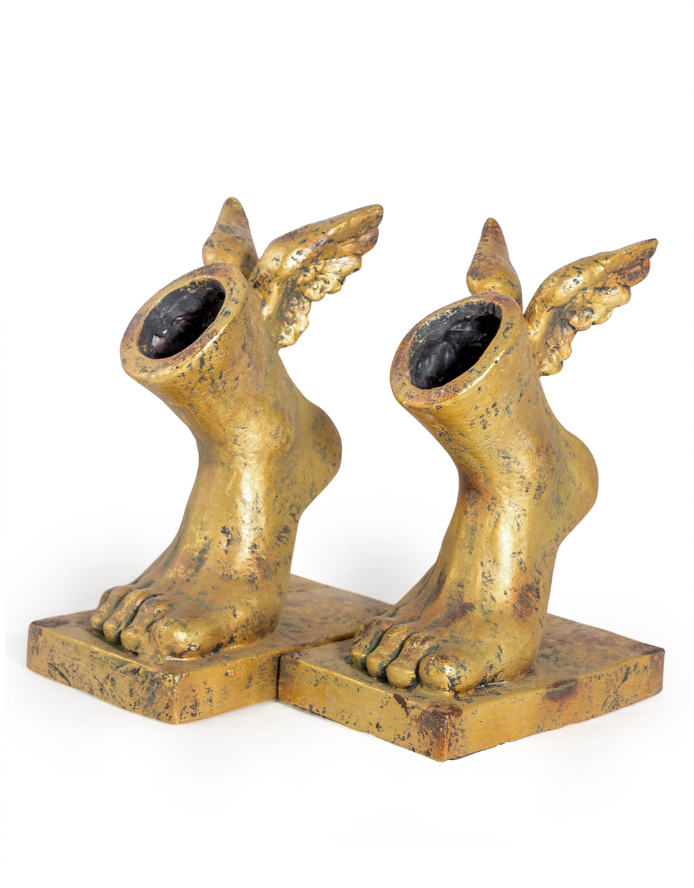 Set of 2 Antiqued Gold Winged Foot Planters