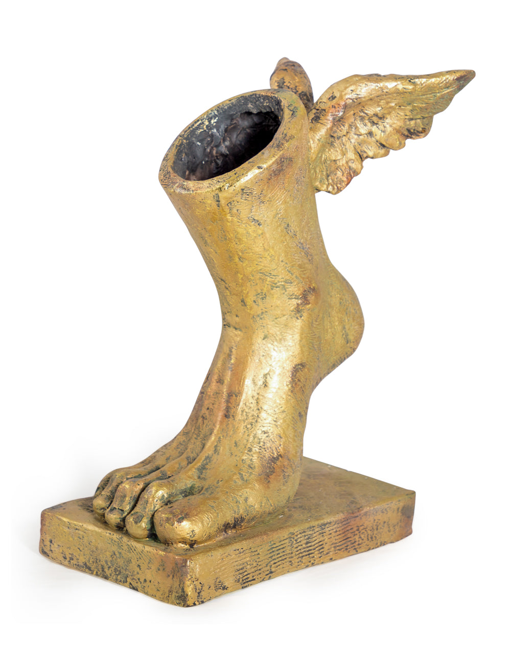 Large Antiqued Gold Winged Foot Planter