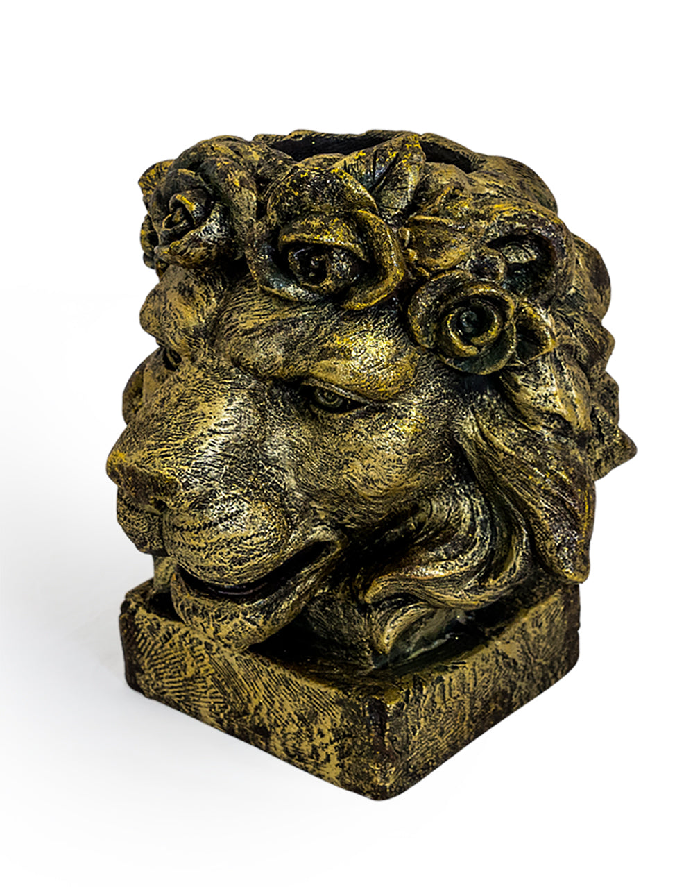 Large Antique Gold Effect Lion Head Planter