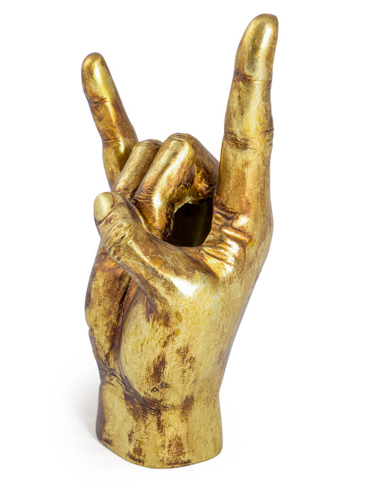 Large Antique Gold "Rock On!" Hand Ornament/Vase