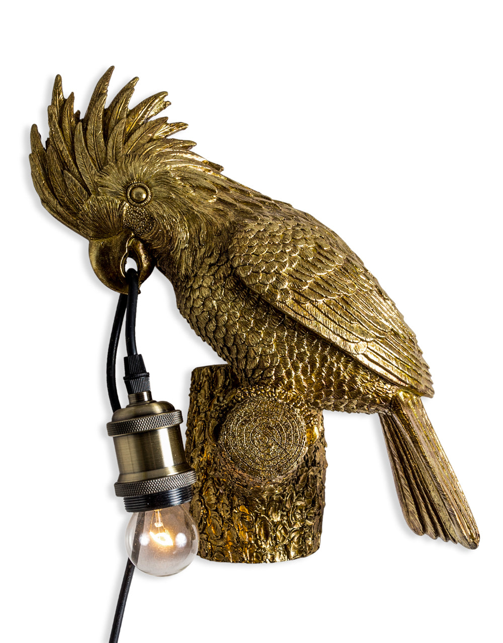 Antique Gold Cockatoo on Perch Wall Lamp