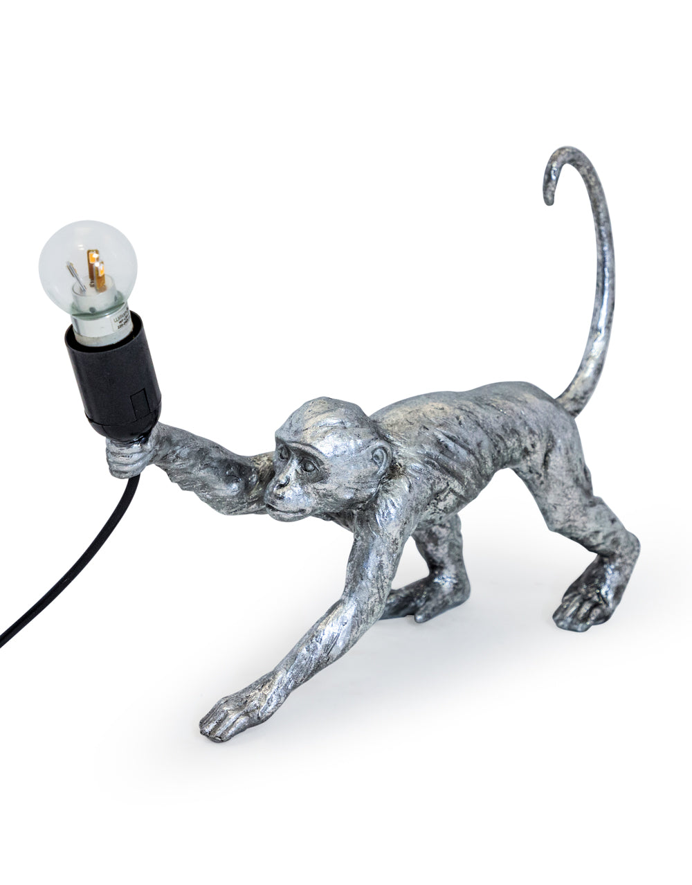 Antique Silver Crawling Monkey Table Lamp