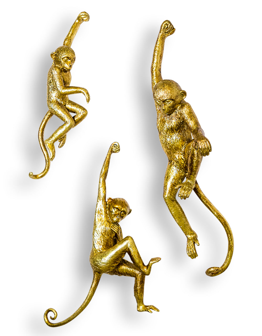 Antique Gold set of 3 Monkey Wall Figures