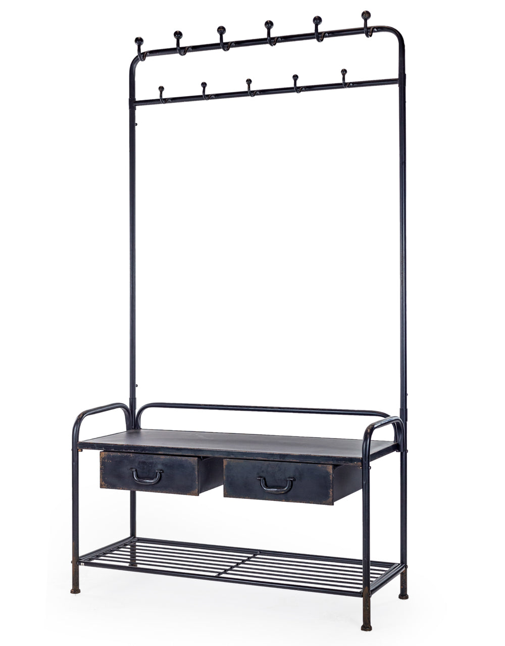 Coat Rack Bench Unit Black Metal