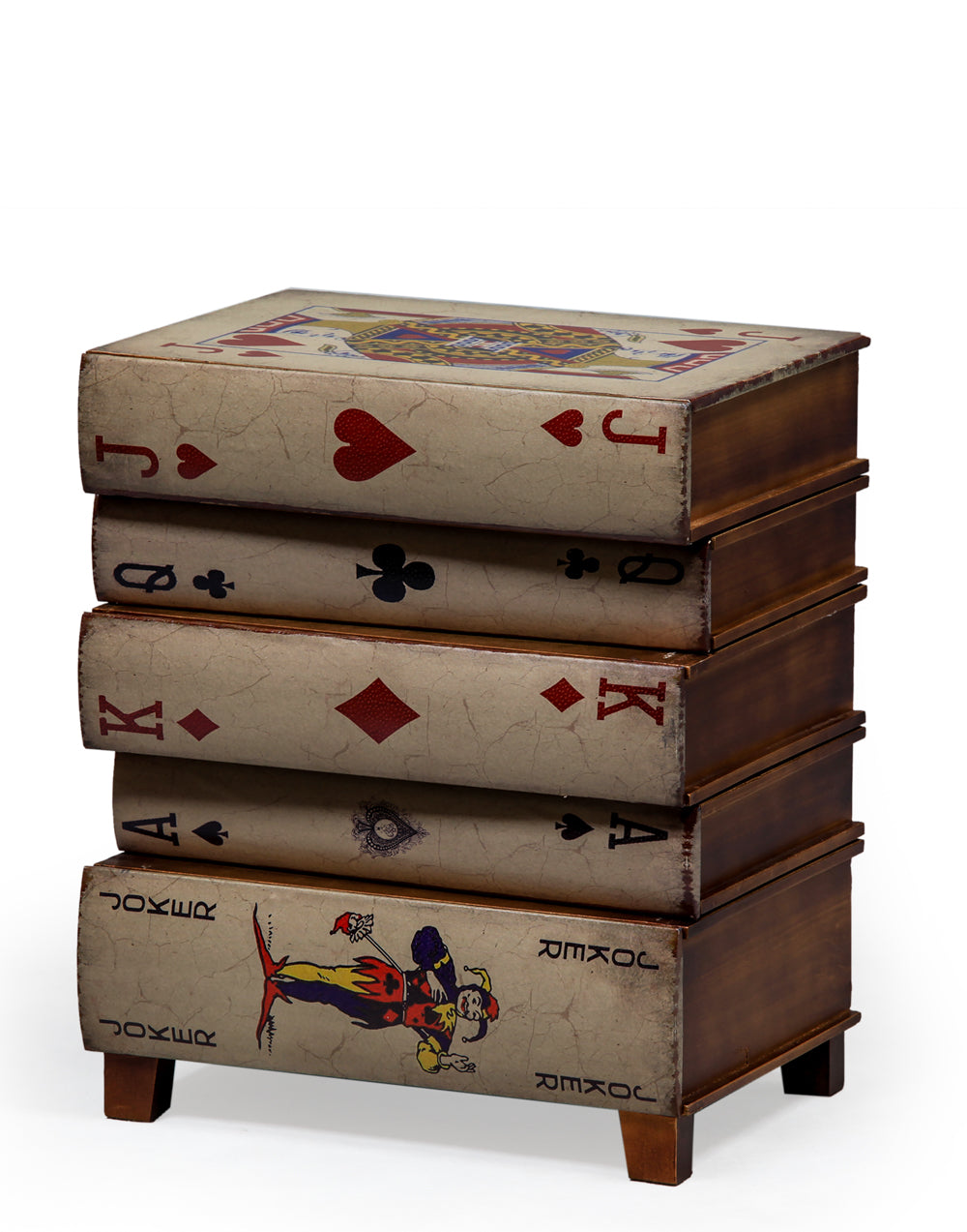 Antiqued Stacked Playing Card Books Side Cabinet