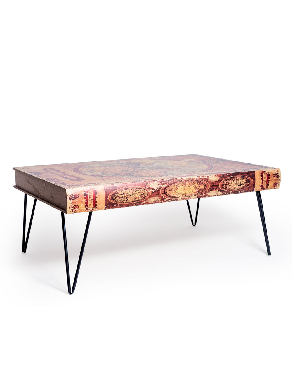 Antiqued Atlas/Book Coffee Table with Hairpin Legs